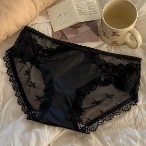 กางเกงในผู้หญิง ผ้าซาติน แต่งลูกไม้ โบว์เล็ก สไตล์ฝรั่งเศส