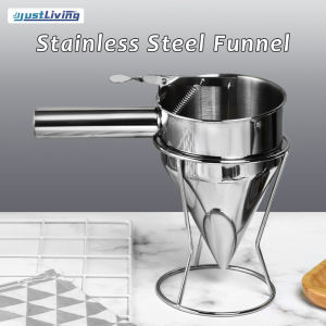 JustLiving Stainless Steel Pancake Batter Dispenser Kitchen Baking Tools Funnel Dispenser with Stand for Takoyaki and Cupcakes Home Kitchen Items - Conical Funnel/ Fish Ball Funnel