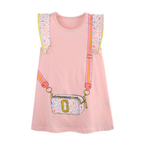 Bag Printed Sleeveless Dress for Girls 2-7T Toddler Party Frock Childrens Lovely Baby Dresses Kids Wear
