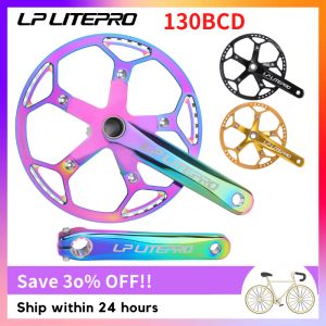 Litepro Folding Bike Hollow Integrated Colorful crank 170 Aluminum Alloy Sprocket With Bottom Axis 45T 47T 53T 56T 58T Disk Bicycle Parts SP8 412