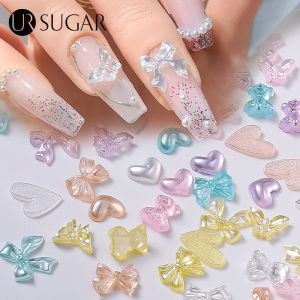 UR SUGAR 50Pcs Nail Mixed Colors Art Resin Pearl Heart/Butterfly/Bowtie Shaped Nail Flatback Art Accessories