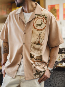 MADENGGONGZHUANG | American Retro Printed Cuban Collar Light Shirt