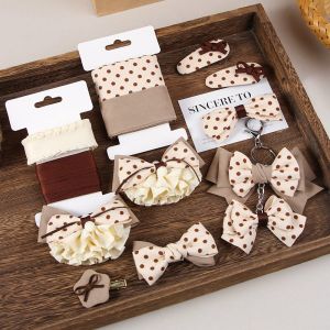 Sweet Cute Polka Dot Hair Accessories Ribbon Handmade Diy Back of Head Butterfly Knot Combination Material Pack Hairpins