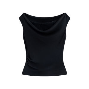 TENCEL and Wool Knit T-Shirt Lace Insert Flowing Collar