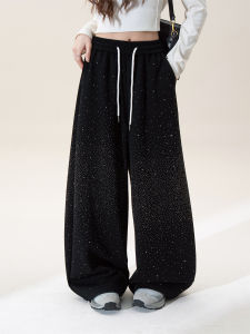 SHANGWEILUO | Womens Elastic Waist Loose Starlight Diamond Embroidery Wide Leg Pants Spring 2026