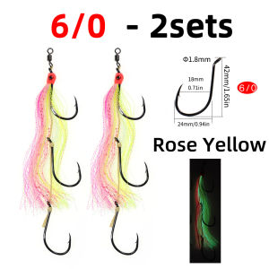 2 Sets 6/0 8/0 Octopus Hook Tarpon Snapper Saltwater Fishing Lure Rigs 3 Hooks On a Rig Strong PE Line Swivels Long Flash Skirts