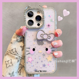 Colorful Polka Dot Star Cheek Red K-T Cat Compatible iOS 16ProMax Apple Skin iPhone 17prox Protection Frame Transparent Sequin Bright