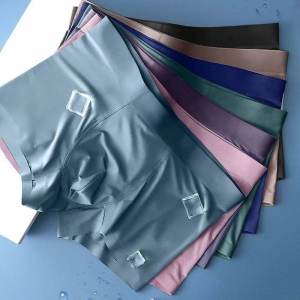 4 Pcs Mens Ice Silk Underwear High Elastic Solid Boxer Ice Silk Boxer Shorts Seamless Underwear for Man Male Breathable