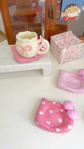 Miếng Lót Ly Chần Bông Cute Tạo Hình Tai Mèo Thắt Nơ Dễ Thương (ảnh thật)(có sẵn)