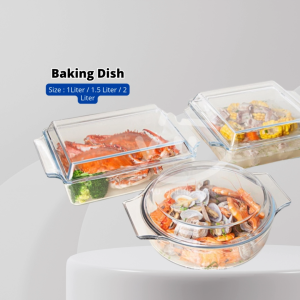 YU Ready Stock Round / Rectangular Tempered Glass Baked Dish With Cover / Baking Tray / Microwave / Oven / Steam Safe