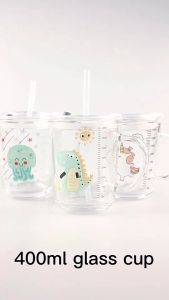 Gelas Minum Anak Mug Susu Anti Tumpah 400ml Dengan Gagang Gratis Sedotan Motif Karakter Hewan