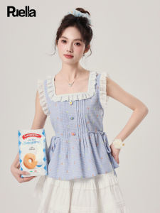 Puella | Áo Blouse Sọc Caro Không T Tay Nẹp Eo Ôm Dáng