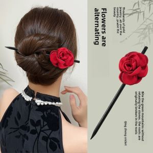 New Chinese Style Rose Flower Hairpin Womens Traditional Bun Headwear Fashionable Hair Accessories Hanfu Hairpin