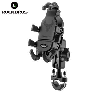 【MY Warehouse】ROCKBROS ROCKBROS Motorcycle Phone Holder Stainless Steel Shock Absorption 360° Rotation MTB Road Bike Mobile Phone Mount Universal Anti-fall Phone Holder