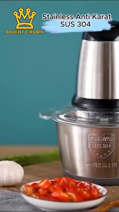 Brightcrown Blender Chopper Stainless Steel 2L Penggiling Bumbu Daging ...
