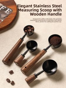 Long Handle Walnut Wood Stainless Steel Coffee Measuring Spoon