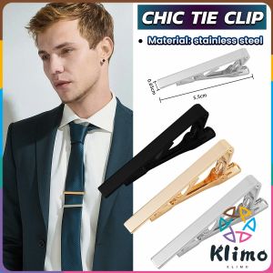 KLIMO Stainless Steel Chic Necktie Tie Bar Clasp Clip Formal Occasion Tie Accessories Silver Gold Black