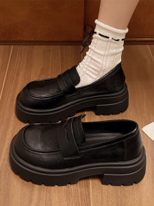 รองเท้า Loafers สำหรับผู้หญิง ทรงหนา ฤดูใบไม้ผลิ 2025 รองเท้าส้นแบนแบบสวมสบายสไตล์ญี่ปุ่น JK ส้นสูง รองเท้าหนังสีพื้นสไตล์อังกฤษ