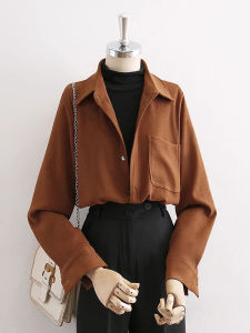 เสื้อเชิ้ตผู้หญิง ทรงหลวม แขนยาว ปกโปโล สีพื้น สำหรับฤดูหนาว 2024 เสื้อเชิ้ตผู้หญิง อบอุ่น หนา ชั้นใน ชั้นนอก