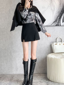 Black High Waist Asymmetrical Mini Skirt Womens Style A-Line Short Skirt Anti-Light Walking Pants Skirt Trendy New 2025