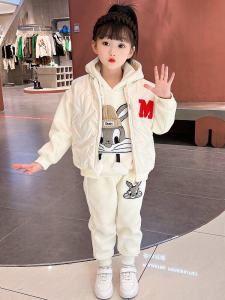 Girls Winter Fashion Three-Piece Set Fleece Lined Outfit Includes Vest And Hoodie for 7 Year Old Kids Trendy Autumn Clothing