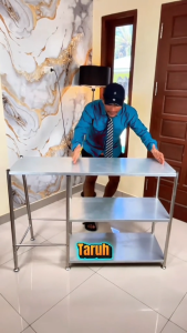 Meja Kompor Stainless Steel 2 Tungku Full Besi Kompor Gas Rak Dapur Multifungsi