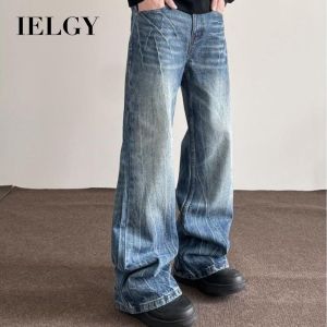 IELGY Cracked Blue Jeans Mens High Street Slim Straight Pants