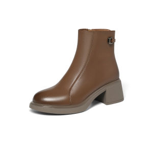 Reddragonfly | Middle-aged Womens Sheepskin High-Heeled Boot with Coarse Heel