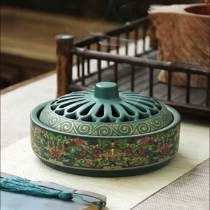 กระถางเซรามิก จุดธูปและกำยาน มีลวดลายดอกไม้สวยงาม สร้างสมาธิ ผ่อนคลาย ตกแต่งบ้าน