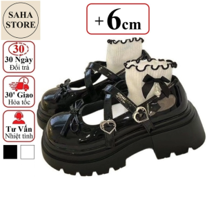 Giày lolita nữ 2 quai 6cm đế tăng chiều cao 6p SAHA264 mary jane đen trắng dễ thương nàng thơ búp bê