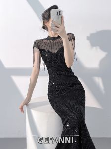 Elegant Luxury Unique High-end Mermaid Beaded Fringe Evening Gown
