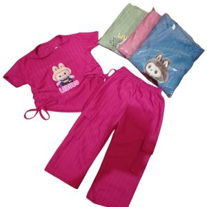 One set anak labubu celana cargo /baju anak labubu viral/setelan anak perempuan tali serut samping