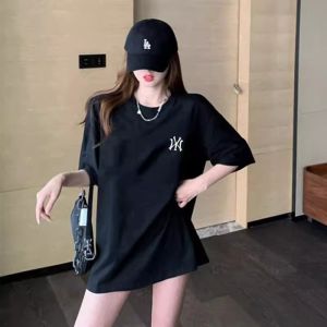 Summer Heavyweight Printed Cotton Loose Womens T-shirt Casual Half Sleeve round Neck Regular Length Thickened Summer Top