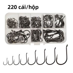 Ackibbik 220 Chiếc Móc Câu Bộ Kích Thước Lớn Thép Không Gỉ Không Barb Fishhooks Cho Nematode Nước Ngọt Mồi Mềm Jig Kích Thước 22-14