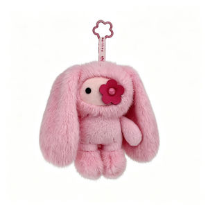 Bandai | Cute Juju Rabbit Plush Keychain Flower Eye Bunny Stuffed Doll Kawaii Long Ears Animals Bag Pendant Car Keyring Toy Gift for Girl