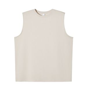 Summer New Heavyweight 230g Pure Cotton American Style Mens Sleeveless Sports Vest Loose Fit Casual round Neck T-Shirt