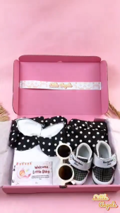 Hampers Newborn Bayi Girl Premium Setelan Dress Bayi Motif Polkadot 4in1 Free Box / Kado Bayi lahir