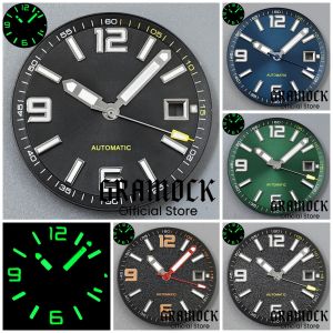 GRAMOCK 31.5mm Black Blue Green Sterile Watch Dial Hands Set Luminous Fit Miyota8215 DG2813 3804 Movement Watch Replacement Part
