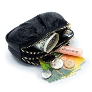 Leather Texture Small Wallet Double Layer Zipper Coin Purse Korean Style Large Capacity Cosmetic Storage Bag Simple Design