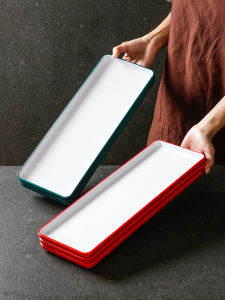 Long Rectangle Narrow Plastic Melamine Sushi Dessert Plate Commercial Use Serving Tray Chinese Style Plain Color Dinnerware