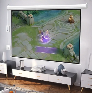 Projector Screen ผ้าจอไฟฟ้า ขนาด 84/120นิ้ว จอโปรเจคเตอร์ตั้งพื้น 4K แถมขาตั้งฟรี 16:9 จอฉายภาพติดผนัง ม่านโปรเจคเตอร์ขาว