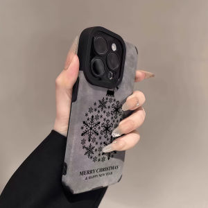 Potdemiel | Snowflake Decor Luxury Leather Shockproof Phone Case For iPhone 17 16 Pro Max Air 15 14 13 12 11 Max Silicone Soft Cover