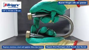 Selang Flexible Brass Head Stainless Steel Briggs 1/2\"x 14 mm Panas Water Heater