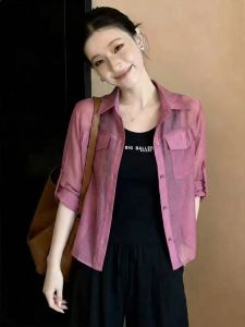 YOUFAN | Sun Protection Turn-Down Collar Long Sleeve Loose Thin Casual Womens Shirt