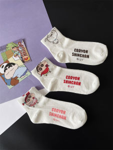 Socks Cartoon Socks New Arrival Women All Year Round Plaid Cotton Stylish Crayon Xiaoxin Easiest for Match Neutral Minimalist Short Socks