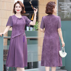 Fashionable Mom Summer Dress High-End Elegant Midi Qipao Dress Reformed Traditional Chinese Style Womens Clothing Commute