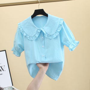 Áo Sơ Mi Cotton Tay Dài Dáng Rộng Cổ Búp Bê Cho Nữ Mùa Xuân Thu Mới Áo Khoác Ngoài Ren Thời Trang Thường Ngày