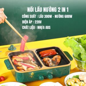Bếp Lẩu Nướng Mini 2 Ngăn SHABAN Cao Cấp 2 In 1 Siêu Chống Dính Đa Năng Tiện Lợi Bảo Hành 12 Tháng