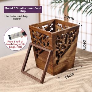 YILI | Chinese Style Solid Wood Trash Can With Lid