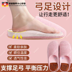 Womens Cotton Slippers with Arch Support Couple Home Indoor Stuffed Half-Covered Heel Floor Confinement Shoes Silent Anti-Slip Cotton Slippers